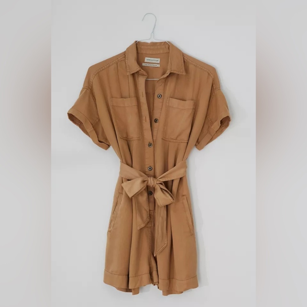 UO Reagan Oversized Utility Romper in Warm Tan